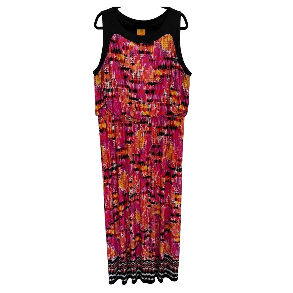 Ruby Rd Woman Pink Orange Abstract Ikat Print Sleeveless Maxi Dress 2X Plus Size